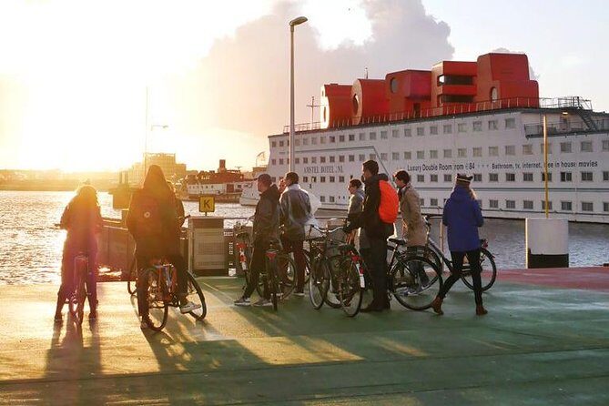 Urban Adventures Amsterdam Bike Tour, Graffiti and Magnet Fishing - Pontsteiger and Pllek: ferry views and the shipping-container bar atmosphere